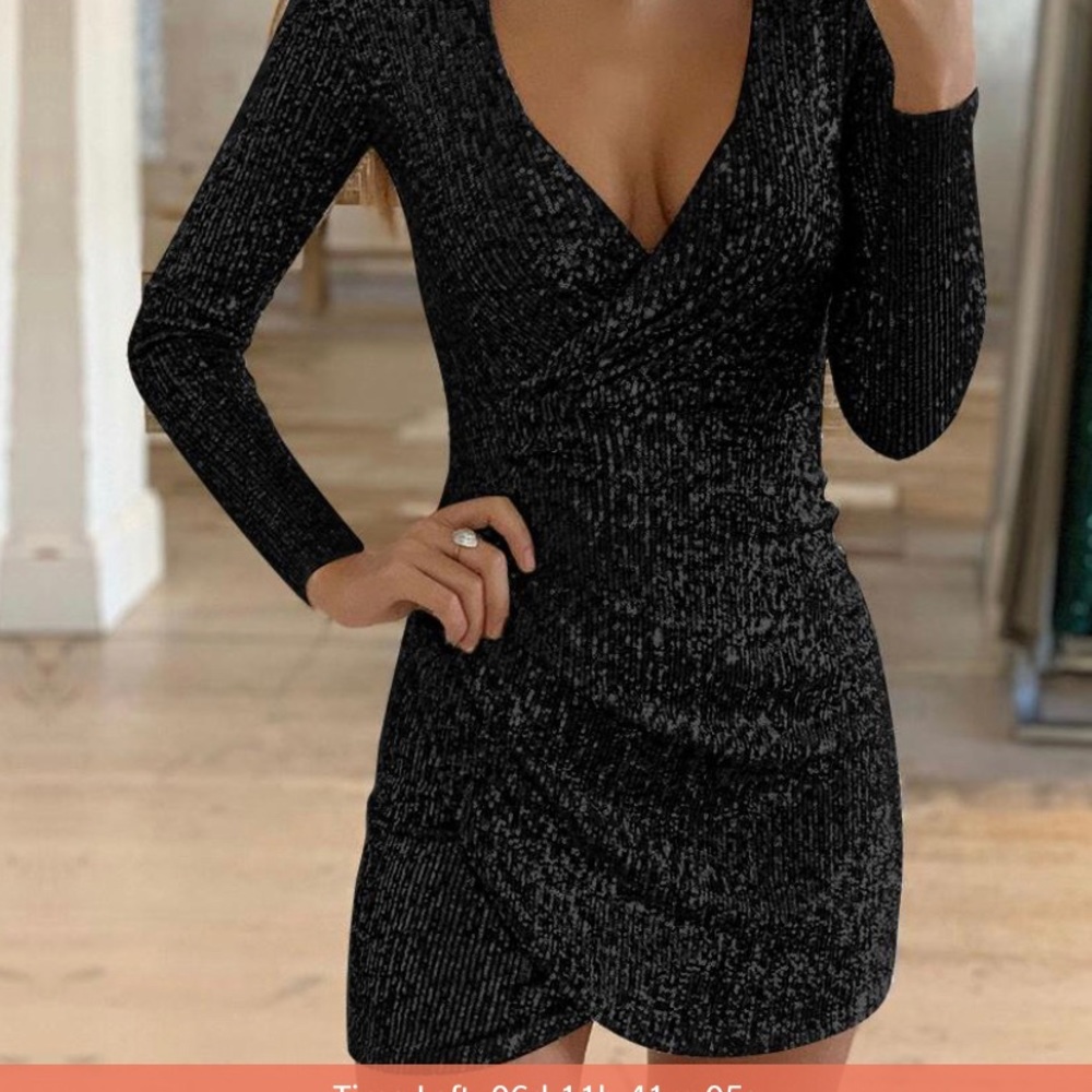 Black long sleeve sequence dress